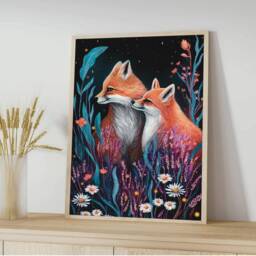 A4 A5 Fox Print - Wall Art Home Decor Gift Woodland Wildlife Print Spring Forest Two Foxes Love - thumbnail 3