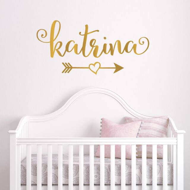 Fancy Name Decal, Heart Wall Gold Arrow Vinyl Decal Nursery, Decals, Personalized Girl Decals - image 1