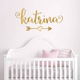 Fancy Name Decal, Heart Wall Gold Arrow Vinyl Decal Nursery, Decals, Personalized Girl Decals - thumbnail 1