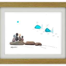 Whale Watching - Pebble Art & Sea Glass Picture Handmade Wall Decor - thumbnail 2