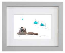 Whale Watching - Pebble Art & Sea Glass Picture Handmade Wall Decor - thumbnail 1