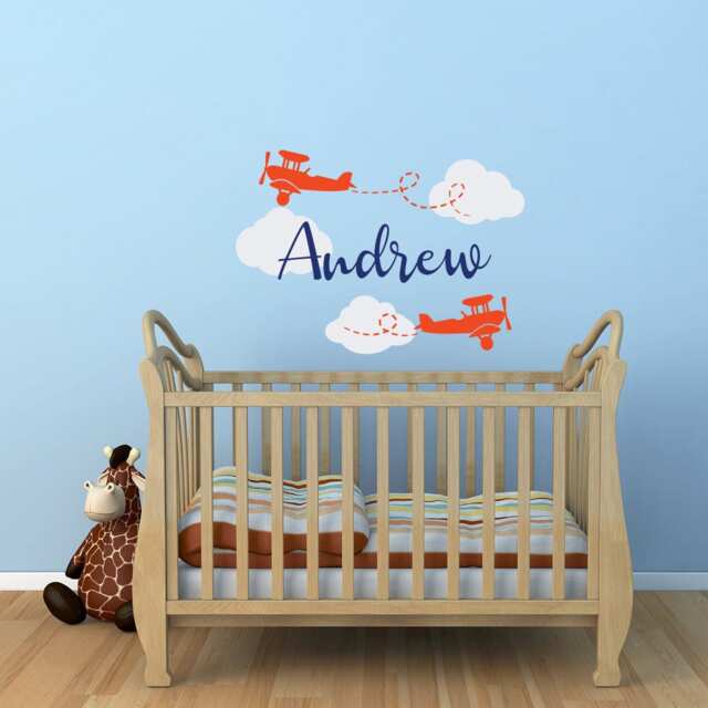 Personalized Airplane Name Wall Decal - Boys Nursery Decor Ww74 - image 1