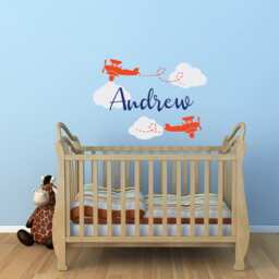 Personalized Airplane Name Wall Decal - Boys Nursery Decor Ww74 - thumbnail 1