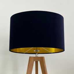 Navy Blue Velvet Brushed Gold Oval Lampshade - thumbnail 2