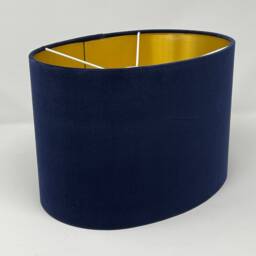 Navy Blue Velvet Brushed Gold Oval Lampshade - thumbnail 3