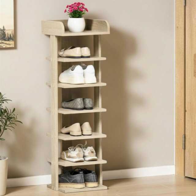 Shoe Rack 7 Tier Slim Wooden Organizer For Entryway, Bedroom & Living Room - image 1