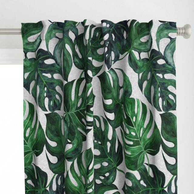 Tropical Curtain Panel - Botanical Palm Leaves Summer Island Green Custom Jumbo Monstera By Sugarpinedesign - image 1