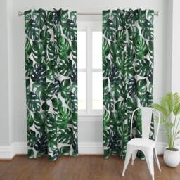 Tropical Curtain Panel - Botanical Palm Leaves Summer Island Green Custom Jumbo Monstera By Sugarpinedesign - thumbnail 2