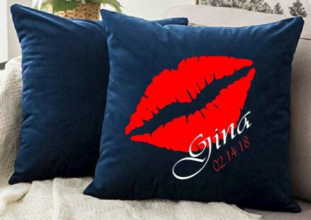 Velvet Decorative Pillow Cover, Kiss Lips Design, Personalized Gift, 18x18
