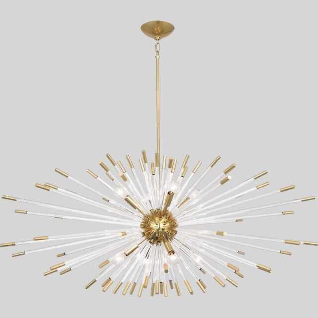 1950's Mid-Century Modern Brass Chandelier-Pendant Light Sputnik Chandelier-Italian Ceiling Fixture - Acrylic Sticks Chandelier - image 1