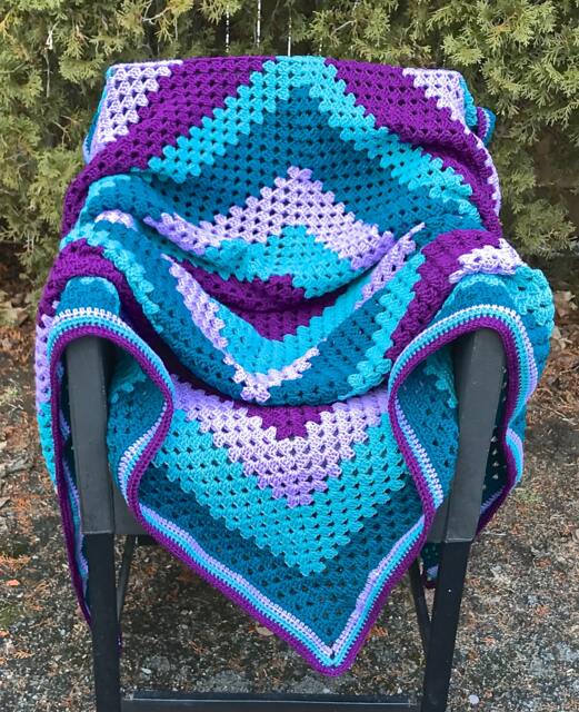 Purple & Teal Giant Granny Square Crochet Blanket - image 1