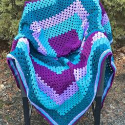 Purple & Teal Giant Granny Square Crochet Blanket - thumbnail 2