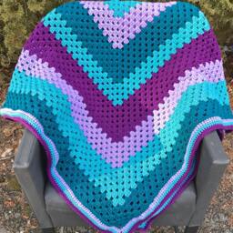 Purple & Teal Giant Granny Square Crochet Blanket - thumbnail 3