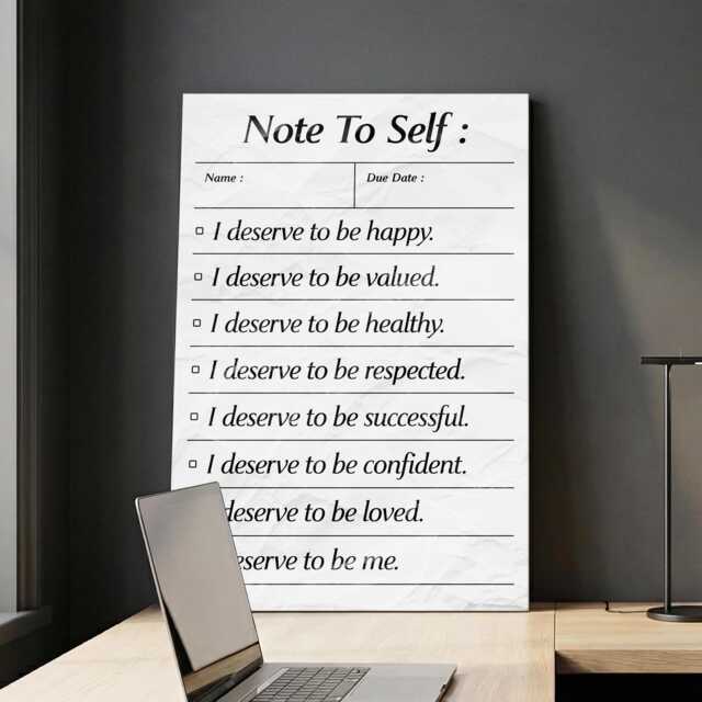 Note To Self List Motivational Inspirational Self-Improvement, Framed Canvas Wall Art Poster Print, Home Office & Room Decor, Gift Idea - image 1