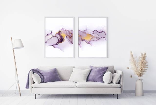 Purple & Gold Glitter Marble Abstract Art Print - image 1