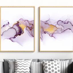Purple & Gold Glitter Marble Abstract Art Print - thumbnail 3
