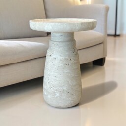 Travertine Coffee Table, Beige Travertine Stone Round Accent Table, Hand Crafted End Plant Stand, Patio Custom Size Available - thumbnail 1