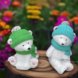 Winter Bears Statue Concrete Teddy Bear Sculpture Stone Pair Figurine Garden Decoration Handmade Ornament Teddy Lover Gift - thumbnail 3