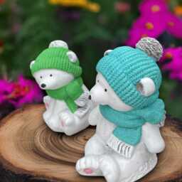 Winter Bears Statue Concrete Teddy Bear Sculpture Stone Pair Figurine Garden Decoration Handmade Ornament Teddy Lover Gift - thumbnail 1