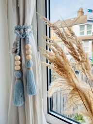 Macram?? Cotton Curtain Tassel Tieback - Wooden Bead Braided Holdback Boho Home D??cor Custom Colours