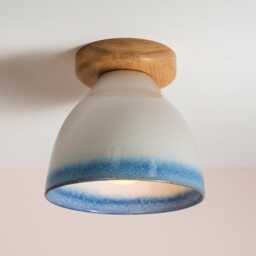 Blue & White Element Flush Mount Ceiling Light in Ceramic Oak
