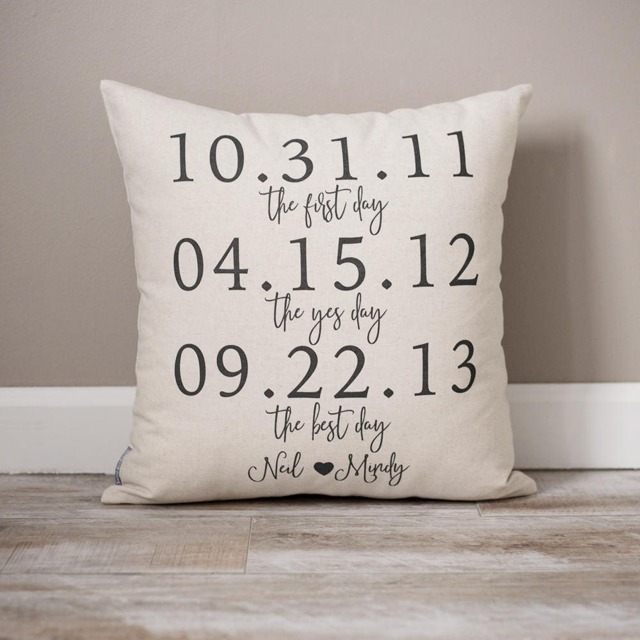Personalized Dates Linen Pillow - Wedding Anniversary Gift - image 1