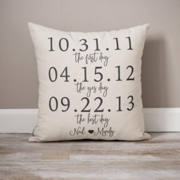 Personalized Dates Linen Pillow - Wedding Anniversary Gift - thumbnail 1