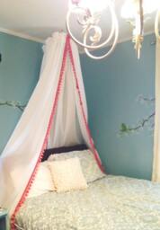 Pom Trim Canopy, Nursery Canopy With Trim, Tassel Reading Nook Play Tent - thumbnail 1