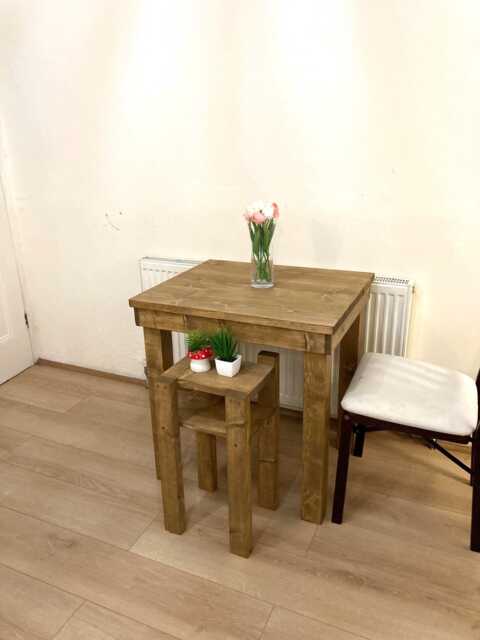 Compact Dining Table & Little Side Table, Set Of 2, Quality Wooden Tables, Coming Fully Assembled Varnished - image 1