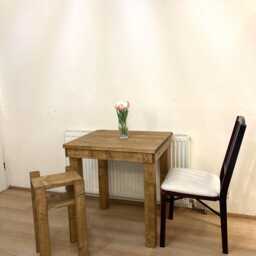 Compact Dining Table & Little Side Table, Set Of 2, Quality Wooden Tables, Coming Fully Assembled Varnished - thumbnail 2