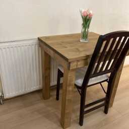 Compact Dining Table & Little Side Table, Set Of 2, Quality Wooden Tables, Coming Fully Assembled Varnished - thumbnail 3
