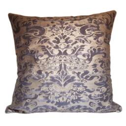Throw Pillow Cushion Cover Fortuny Fabric Grey & Silvery Gold Corone Pattern - Made in Italy - thumbnail 1