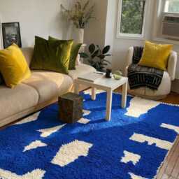 Blue White Abstract Moroccan Shag Rug - Berber Rugs Wool Large Living Room Area Modern Boho Decor - thumbnail 3