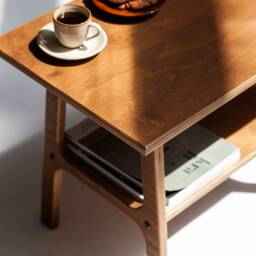 Square Coffee Table 69 cm, Mid Century Modern Wooden Side Table, Minimalist Plywood Sofa Living Room, Handmade Wood - thumbnail 2