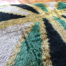 Green Gold Ikat Velvet Pillow Cover Handwoven Uzbek Cushion - thumbnail 3