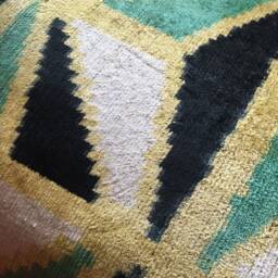 Green Gold Ikat Velvet Pillow Cover Handwoven Uzbek Cushion - thumbnail 4