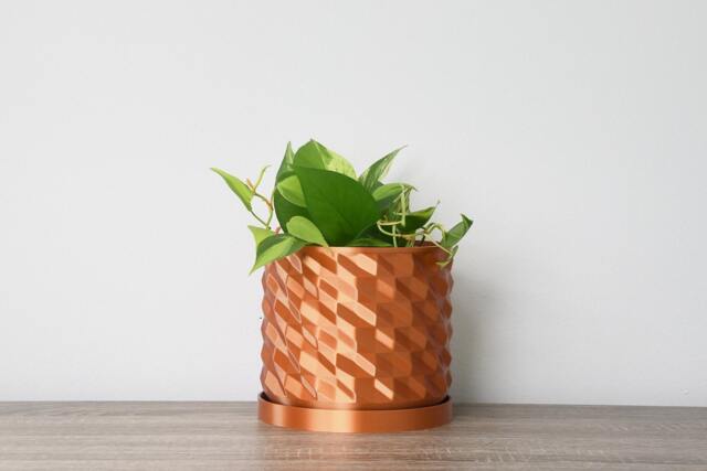 "Geometric Planter With Drainage & Saucer in Copper, Unique 3D-Printed Plant Pot, Small To Large Sizes 4"" 5"" 6"" 7"" 8" - image 1