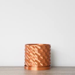 "Geometric Planter With Drainage & Saucer in Copper, Unique 3D-Printed Plant Pot, Small To Large Sizes 4"" 5"" 6"" 7"" 8" - thumbnail 3