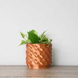 "Geometric Planter With Drainage & Saucer in Copper, Unique 3D-Printed Plant Pot, Small To Large Sizes 4"" 5"" 6"" 7"" 8" - thumbnail 2