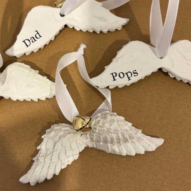 Personalised Concrete Angel Wing Christmas Ornament Handmade Memory Decoration - image 1