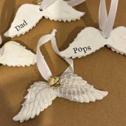 Personalised Concrete Angel Wing Christmas Ornament Handmade Memory Decoration - thumbnail 1