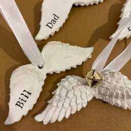 Personalised Concrete Angel Wing Christmas Ornament Handmade Memory Decoration - thumbnail 3