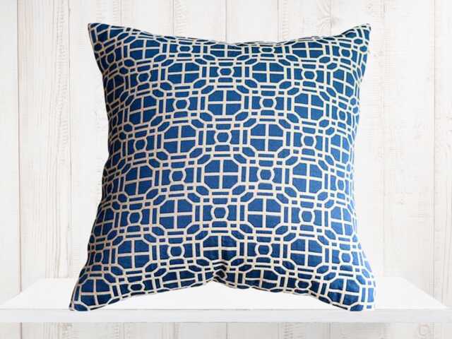 Blue Geometric Pillow Cove, Modern Indigo Cotton Accent Pillow, Summer Decor, Throw Pillows - image 1