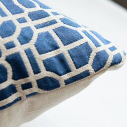 Blue Geometric Pillow Cove, Modern Indigo Cotton Accent Pillow, Summer Decor, Throw Pillows - thumbnail 3