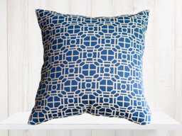 Blue Geometric Pillow Cove, Modern Indigo Cotton Accent Pillow, Summer Decor, Throw Pillows - thumbnail 1