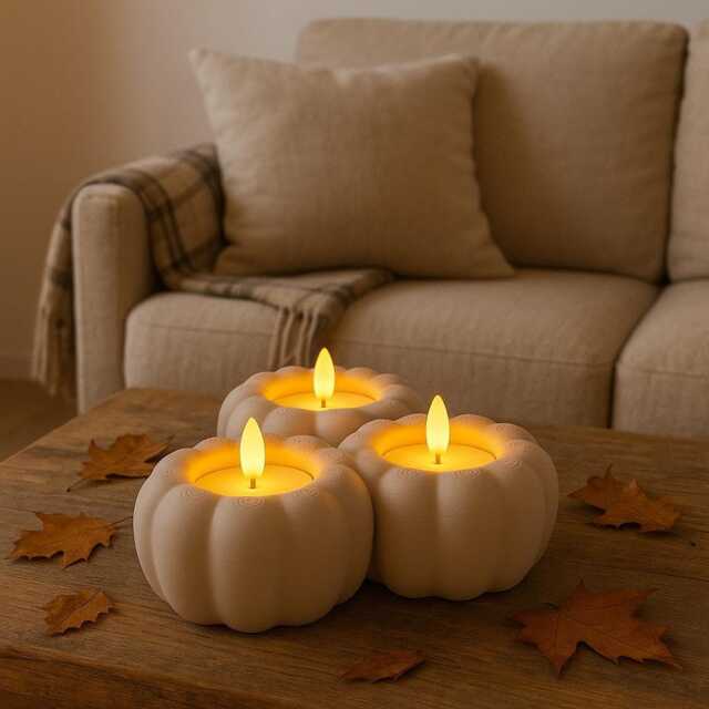 Autumn Pumpkin Candle Holders - 3 Set Led Tealight For Autumn, Halloween & Christmas - image 1