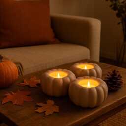 Autumn Pumpkin Candle Holders - 3 Set Led Tealight For Autumn, Halloween & Christmas - thumbnail 2