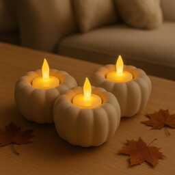 Autumn Pumpkin Candle Holders - 3 Set Led Tealight For Autumn, Halloween & Christmas - thumbnail 3
