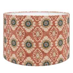Mandala Motif Linen Print Lampshade. Indian Block-Print Floral in Terracotta/Rust Red. Cylinder Style Shade. 30cm & 40cm Sizes Available - thumbnail 2