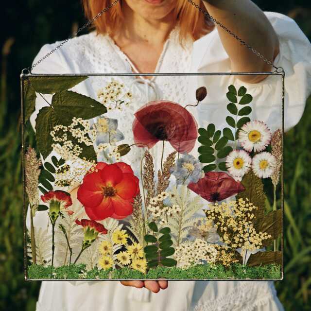stained Glass Pressed Flower Ornament Dried Wildflower Bouquet - image 1
